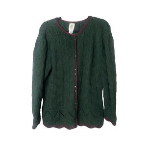 Vintage Fisher Hill Hand Knit Green Button Cardigan Sweater Size Large Cottage